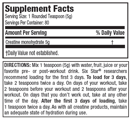 Six Star 100% Creatine Supp Facts