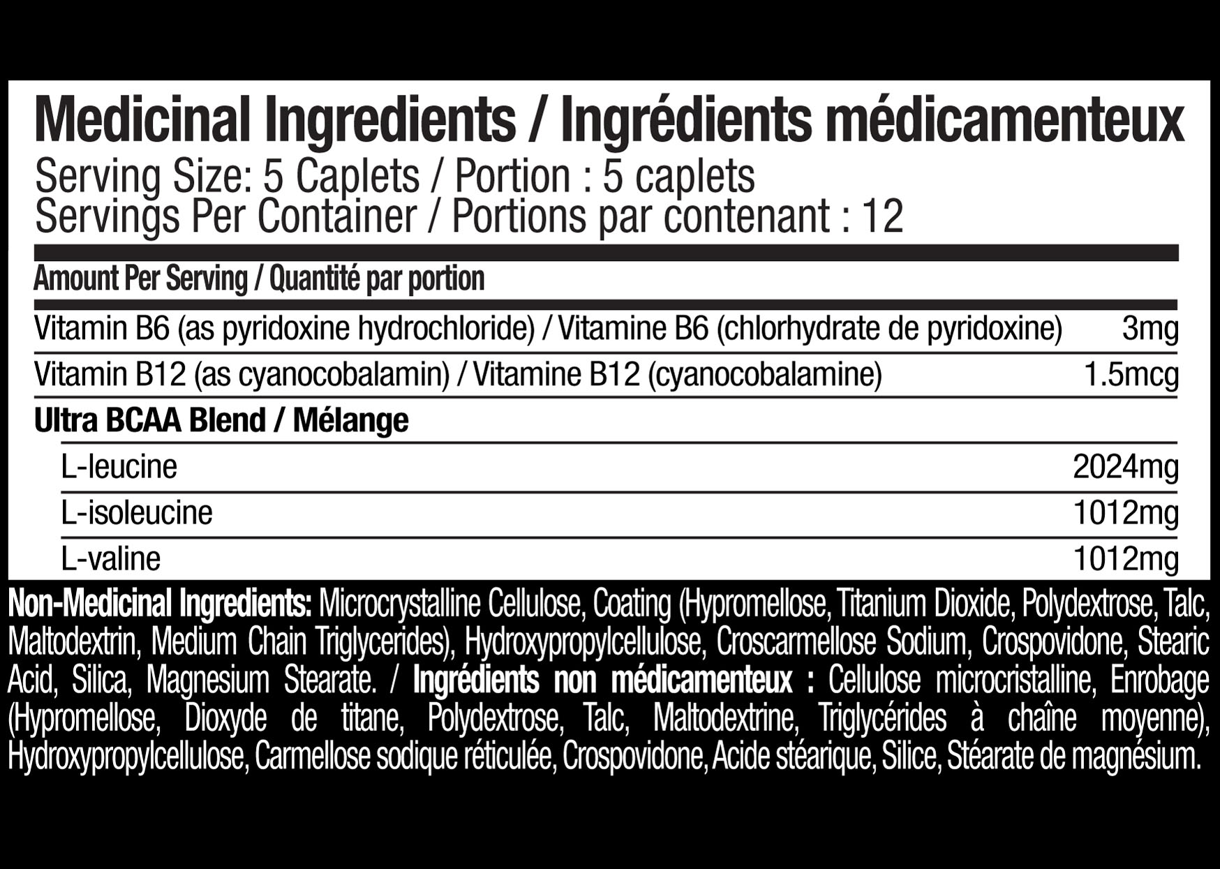Ingredient Information - Ultra BCAA - 60 ct.